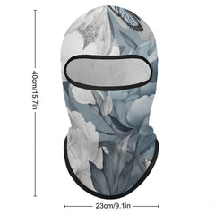 LPSADGF Flowers And Butterflies neck gaiter worn as balaclava for wind protection.