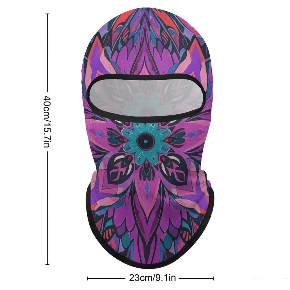 LPSADGF Mandala neck gaiter side view highlighting windproof design