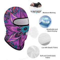 LPSADGF Mandala neck gaiter worn as balaclava for full face protection