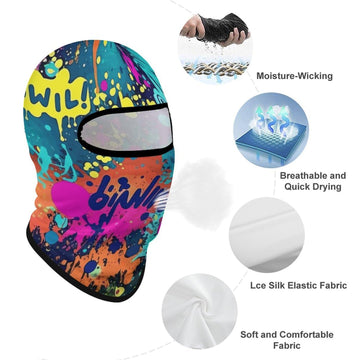 LPSADGF windproof ski gaiter worn under helmet for secure, comfortable protection.
