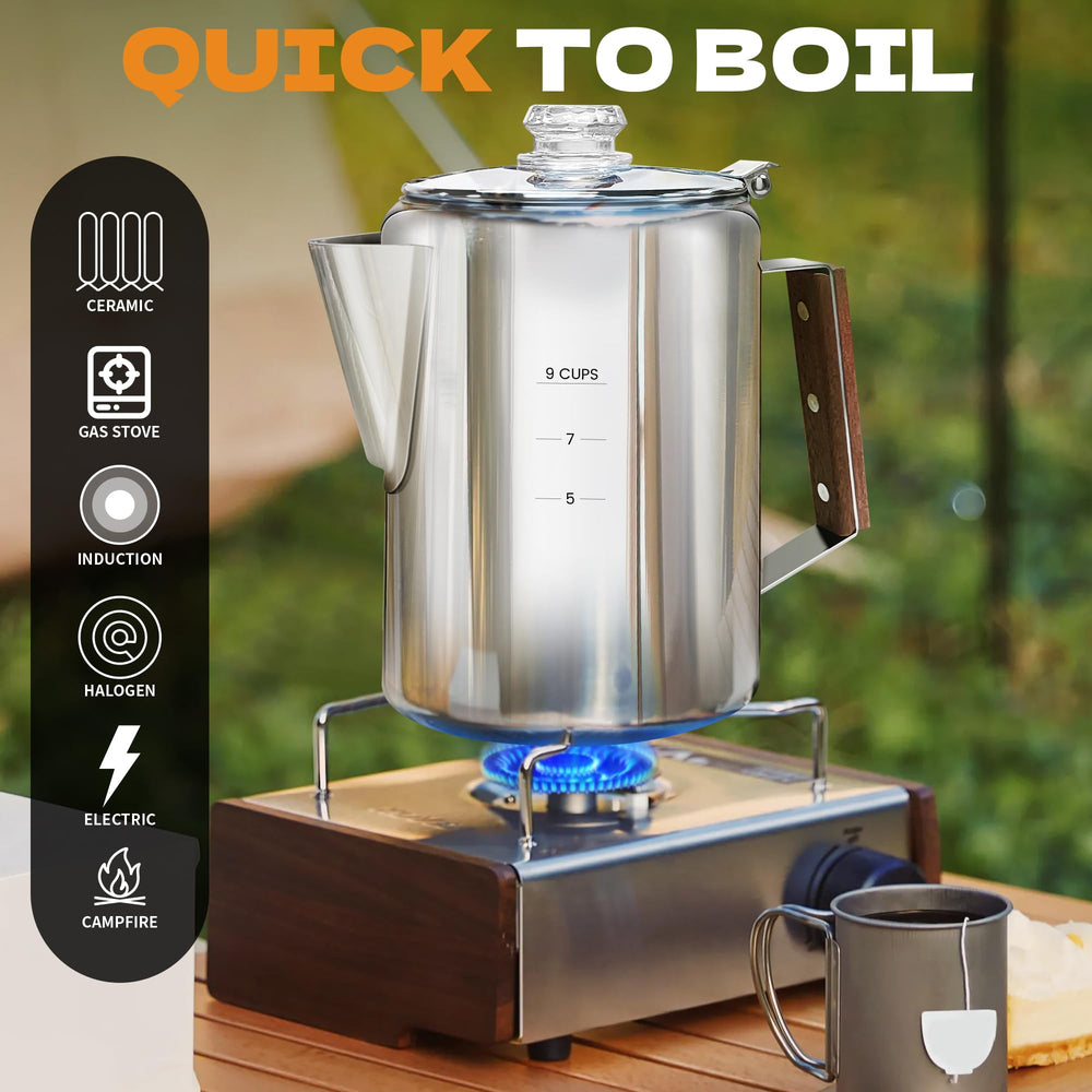 LRYYBTI percolator ergonomic handle supports safe, comfortable pouring.