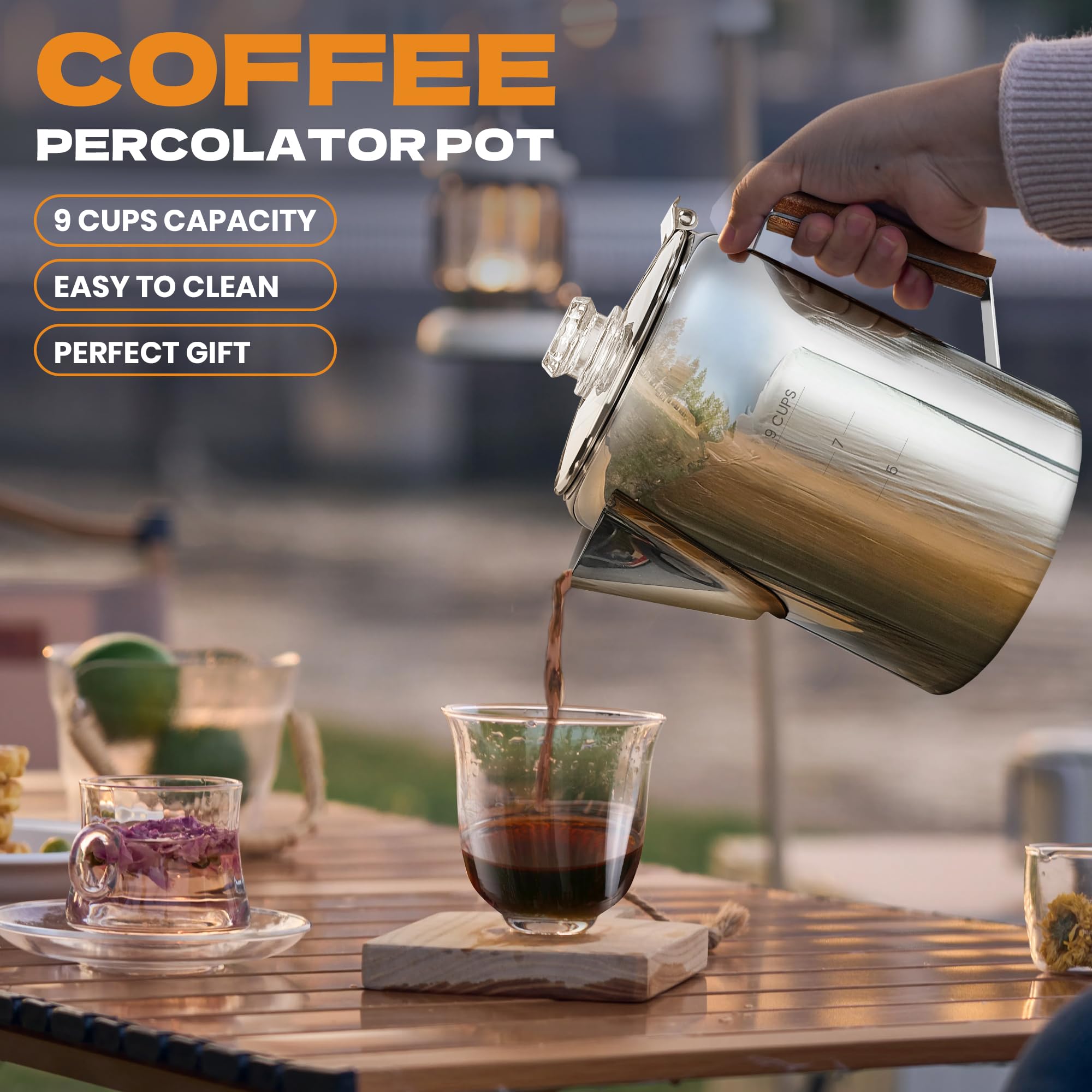 LRYYBTI percolator with removable filter basket for easy cleaning.
