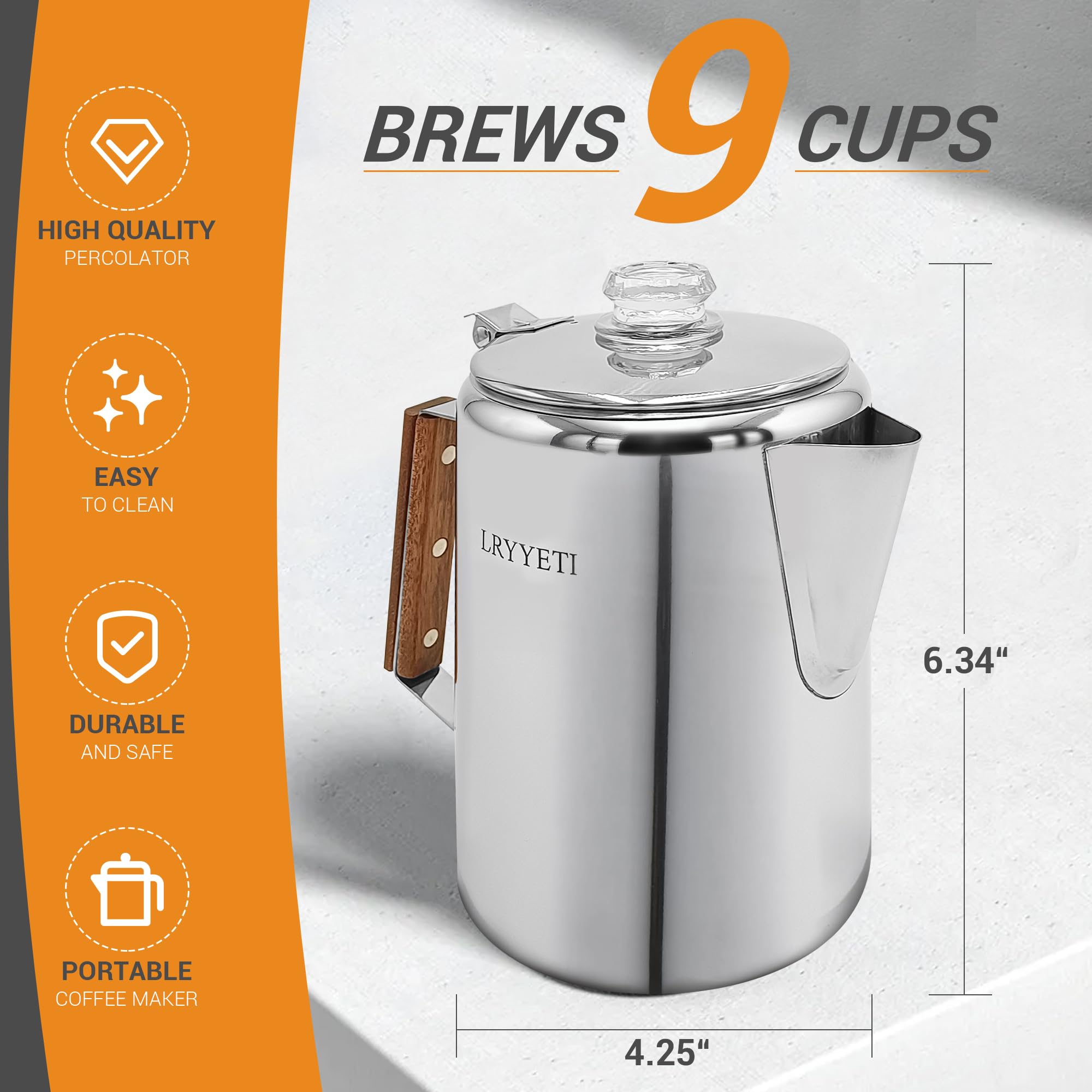 LRYYBTI percolator top view shows glass knob to monitor brew.