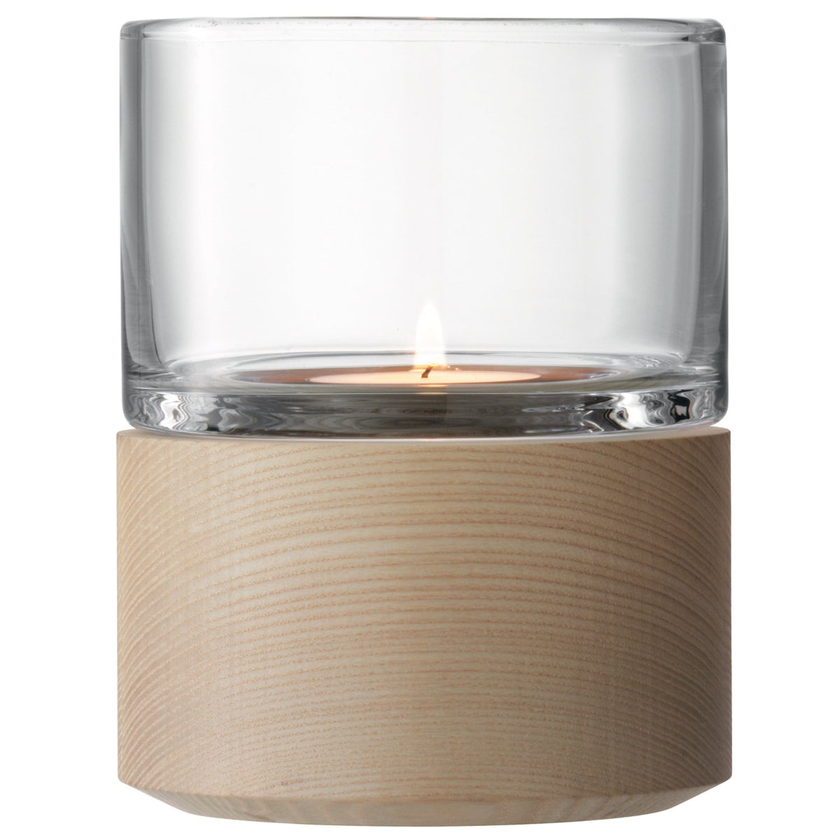 LSA International Lotta lantern with ash base, natural wood texture for warm ambiance.
