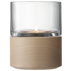 LSA International Lotta lantern with ash base, natural wood texture for warm ambiance.