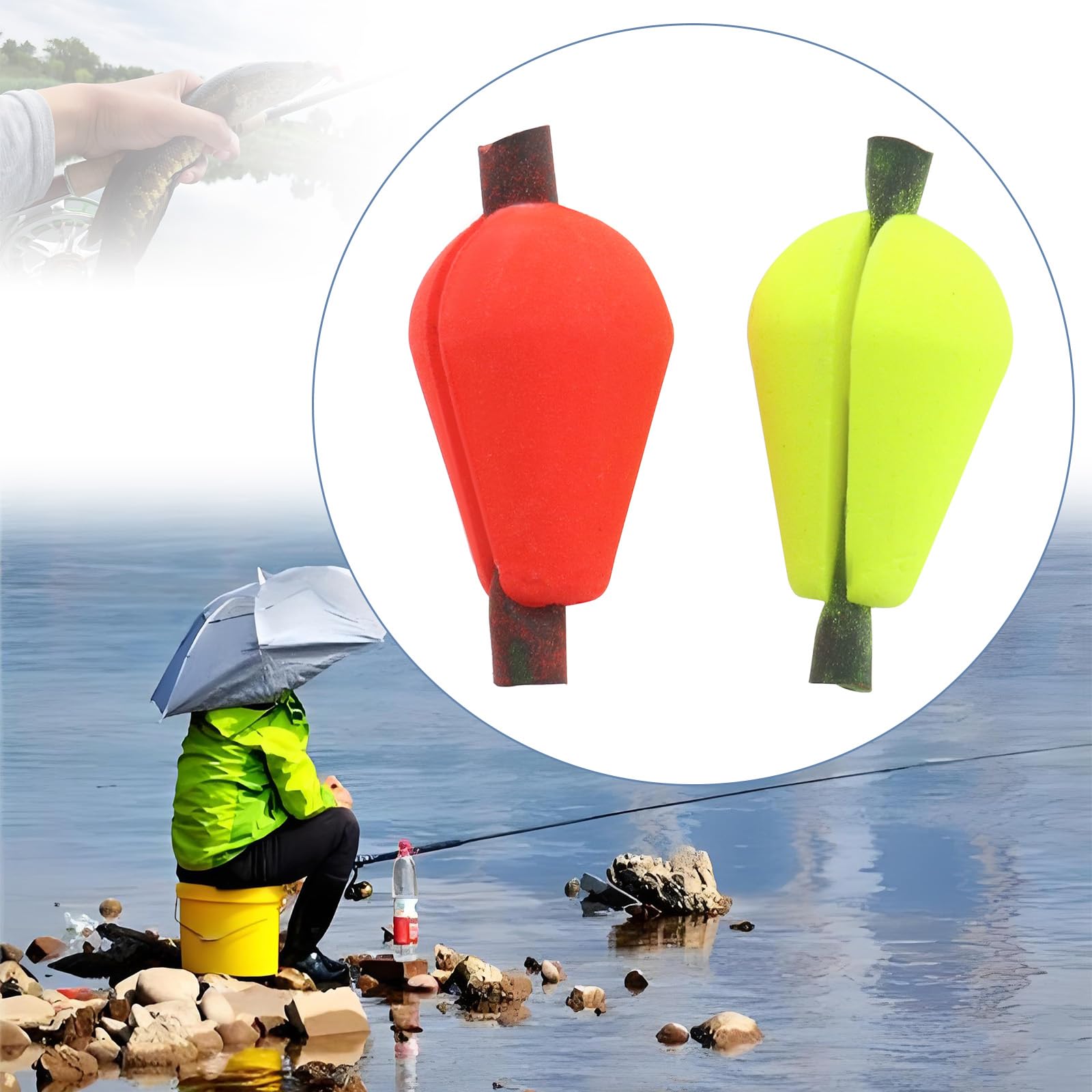 Red foam bobber indicator for fishing line
