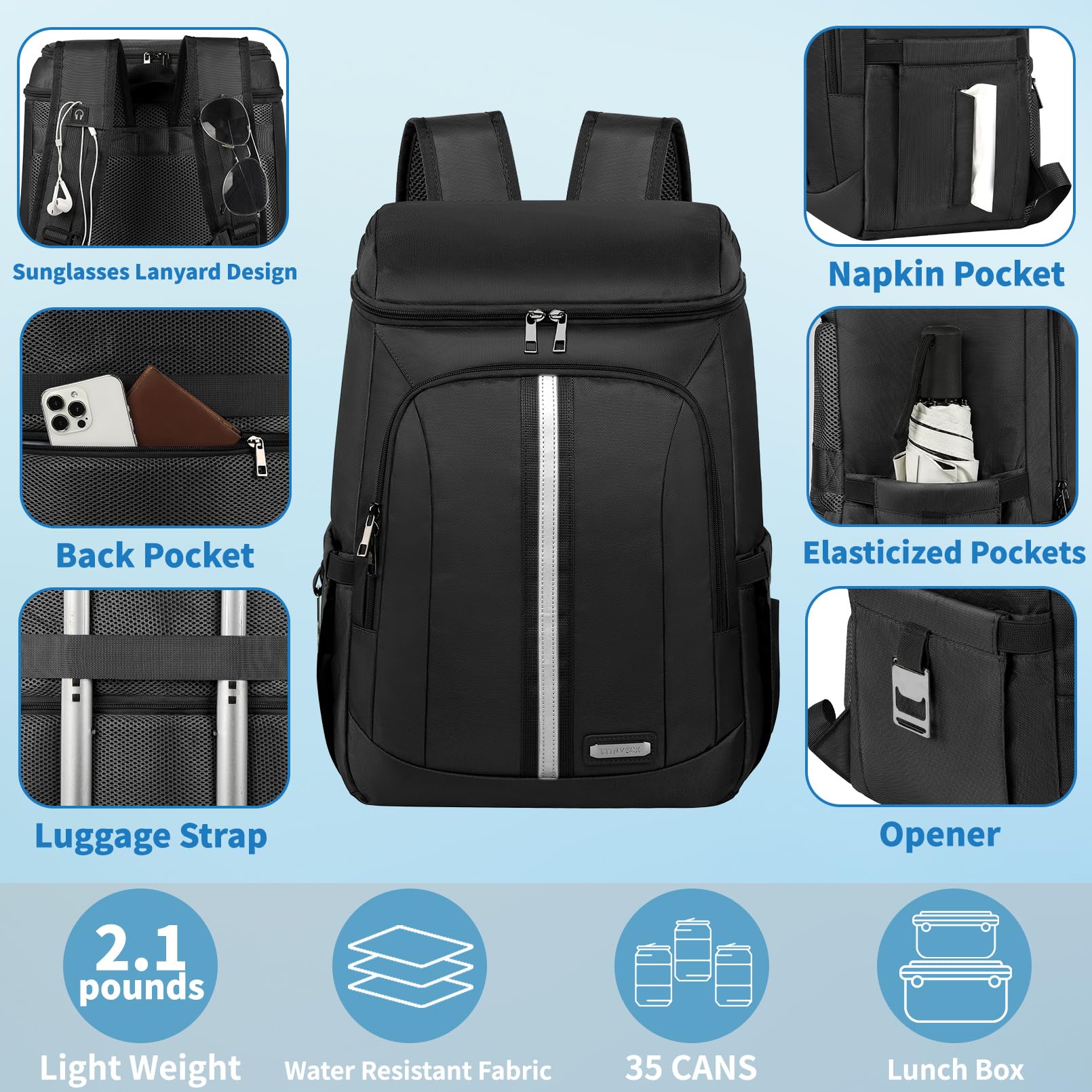 LTINVECK backpack cooler front pocket keeps utensils organized