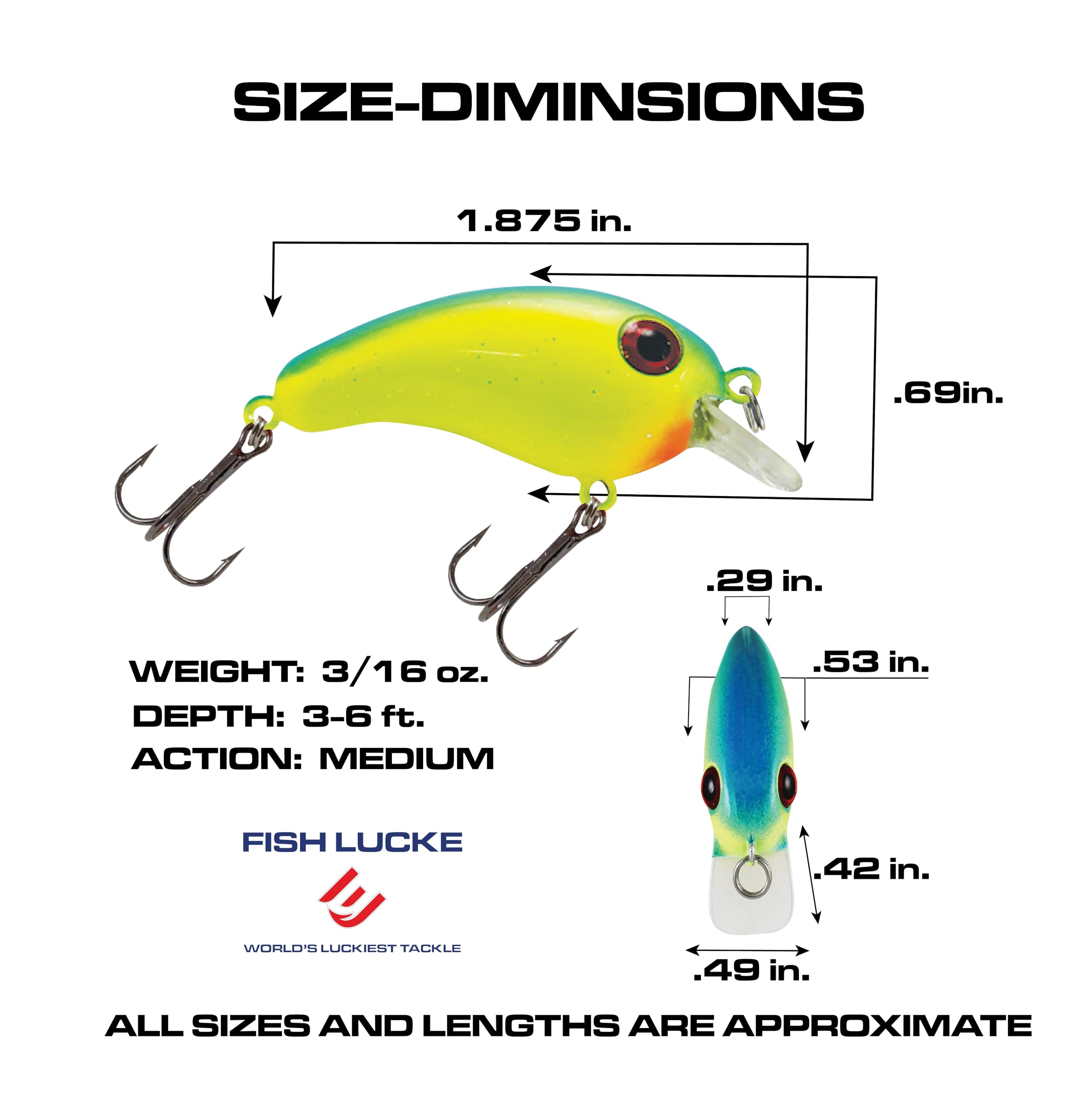 Luck E Strike Crappie Magic Crankbait 2inch detailed hooks highlight razor-sharp trebles for quick bites.