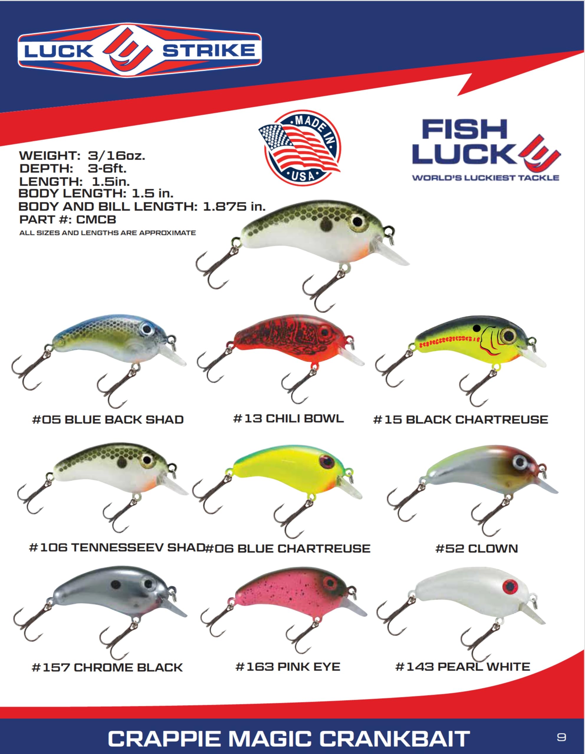 Luck E Strike Crappie Magic Crankbait 2inch in-hand view emphasizes compact, easy-to-cast design.