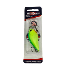 Luck E Strike Deep Crankbait Smoothie blue chartreuse in-water action, showcasing wobble for deeper targets.