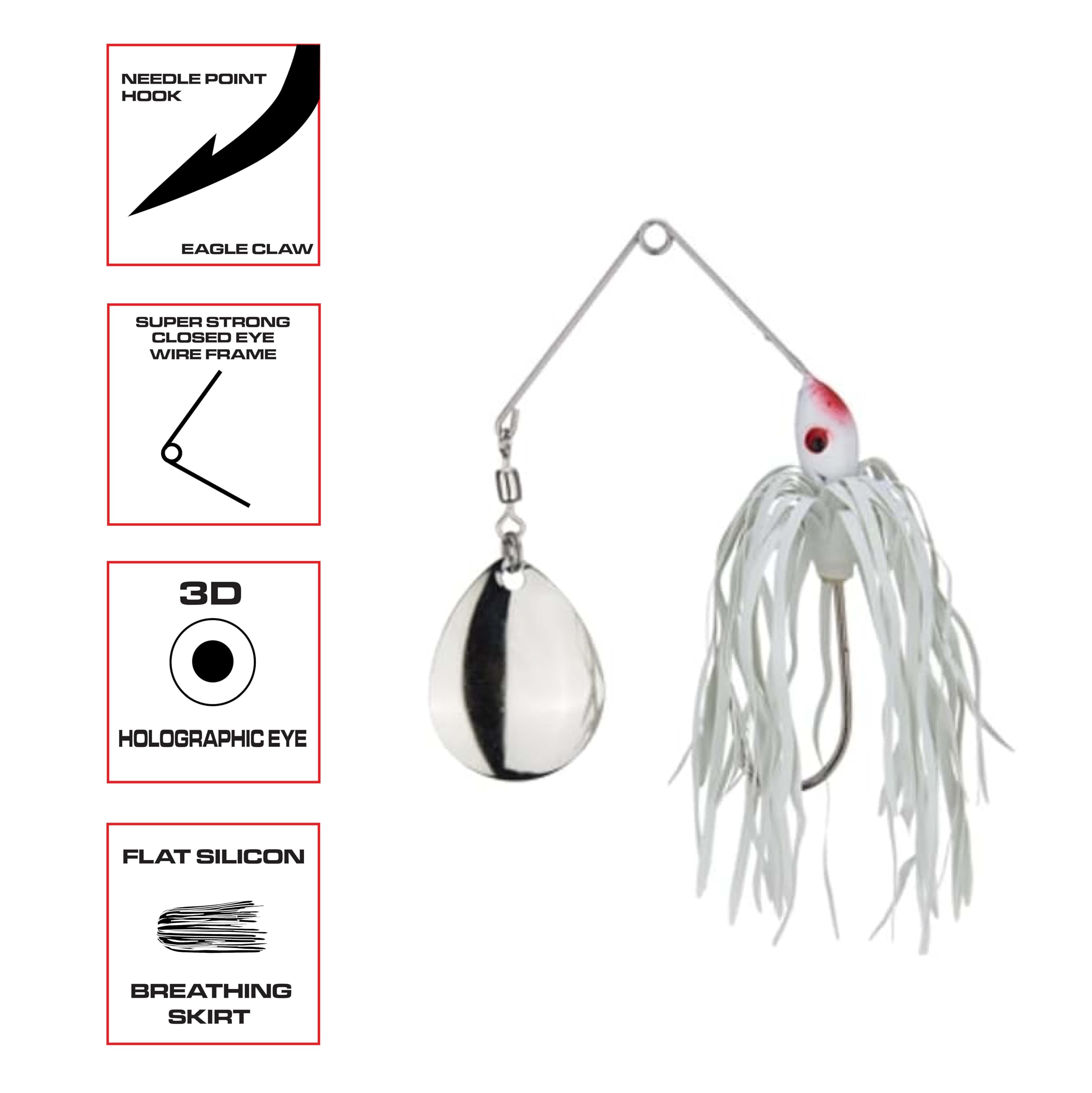 Luck-E-Strike Redman spinnerbait chip-resistant paint increases durability in rough conditions.