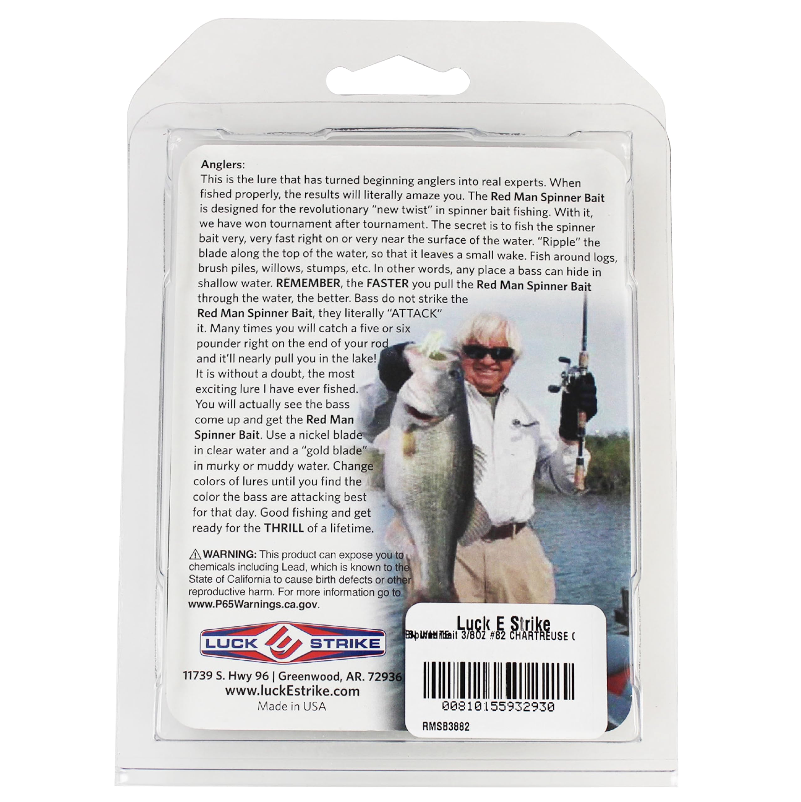 Luck-E-Strike Redman spinnerbait with chip-resistant powder paint for realism and durability