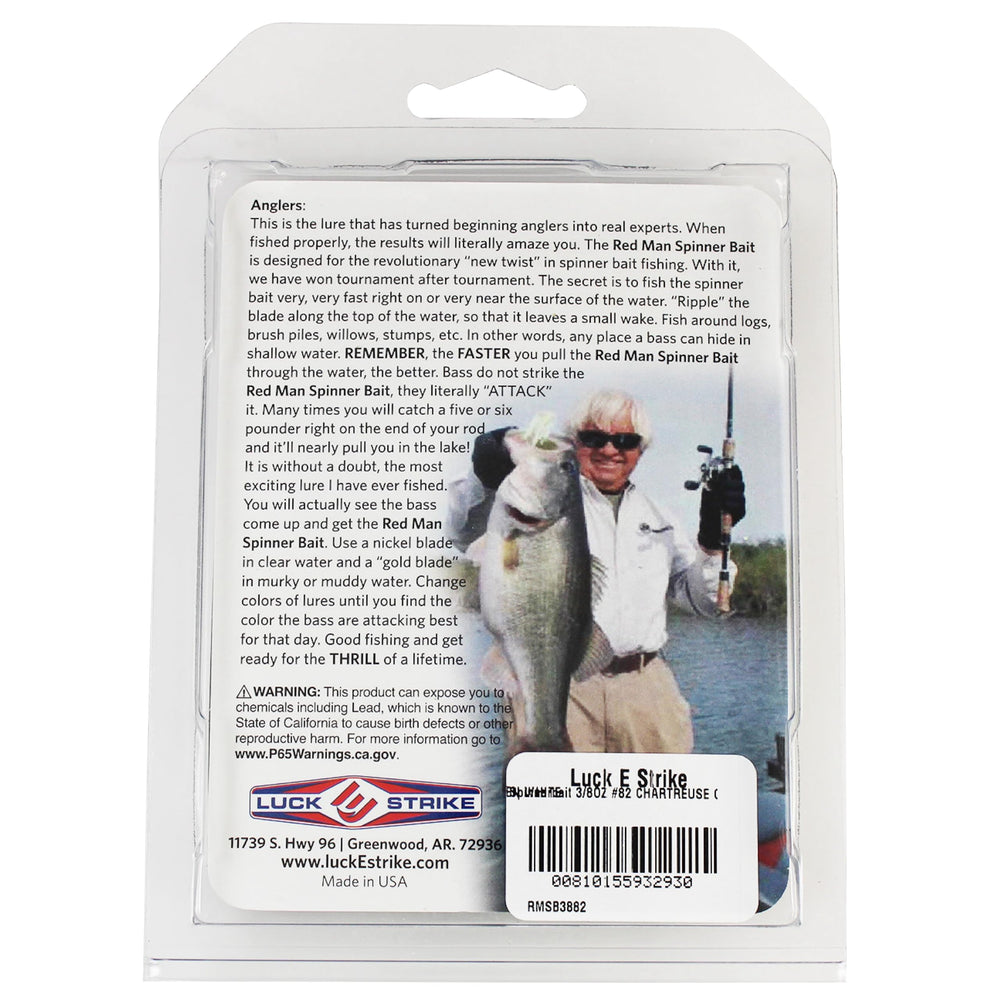 Luck-E-Strike Redman spinnerbait with chip-resistant powder paint for realism and durability
