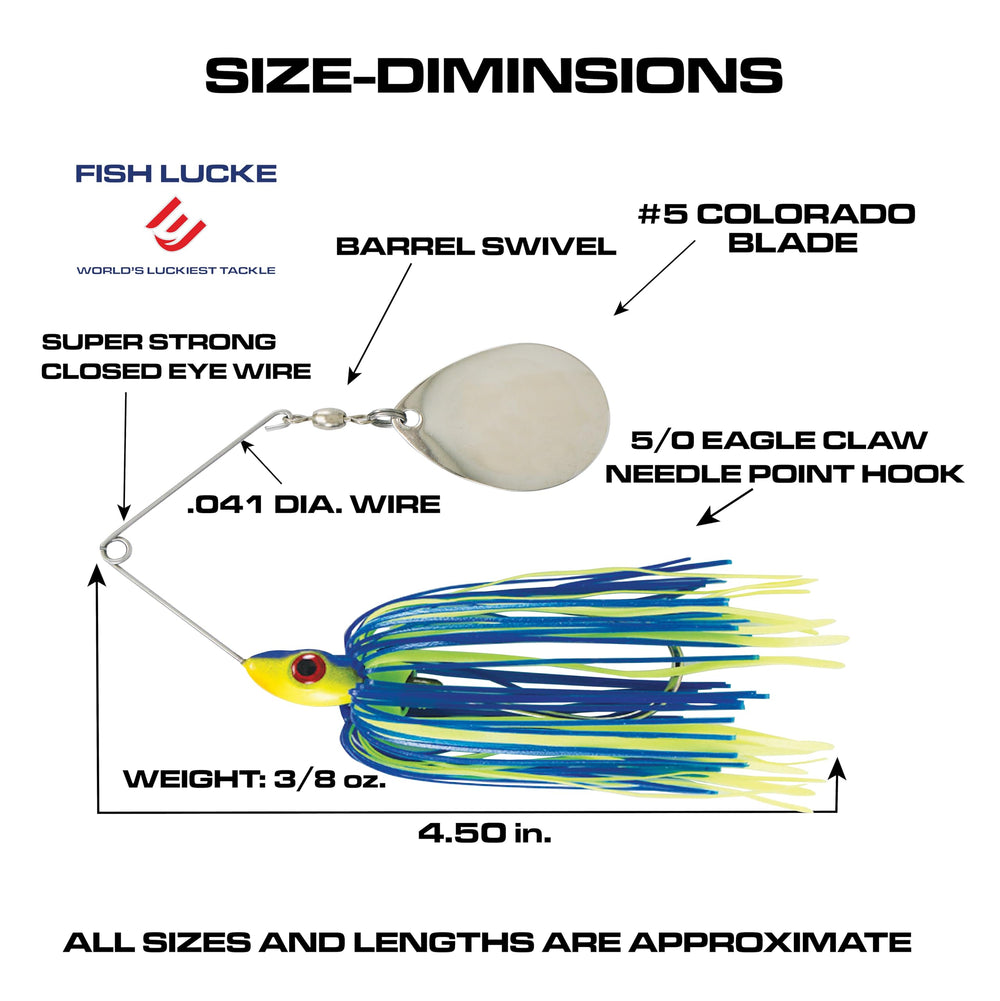 Luck-E-Strike Redman spinnerbait color detail with Colorado blade boosts thump and vibration