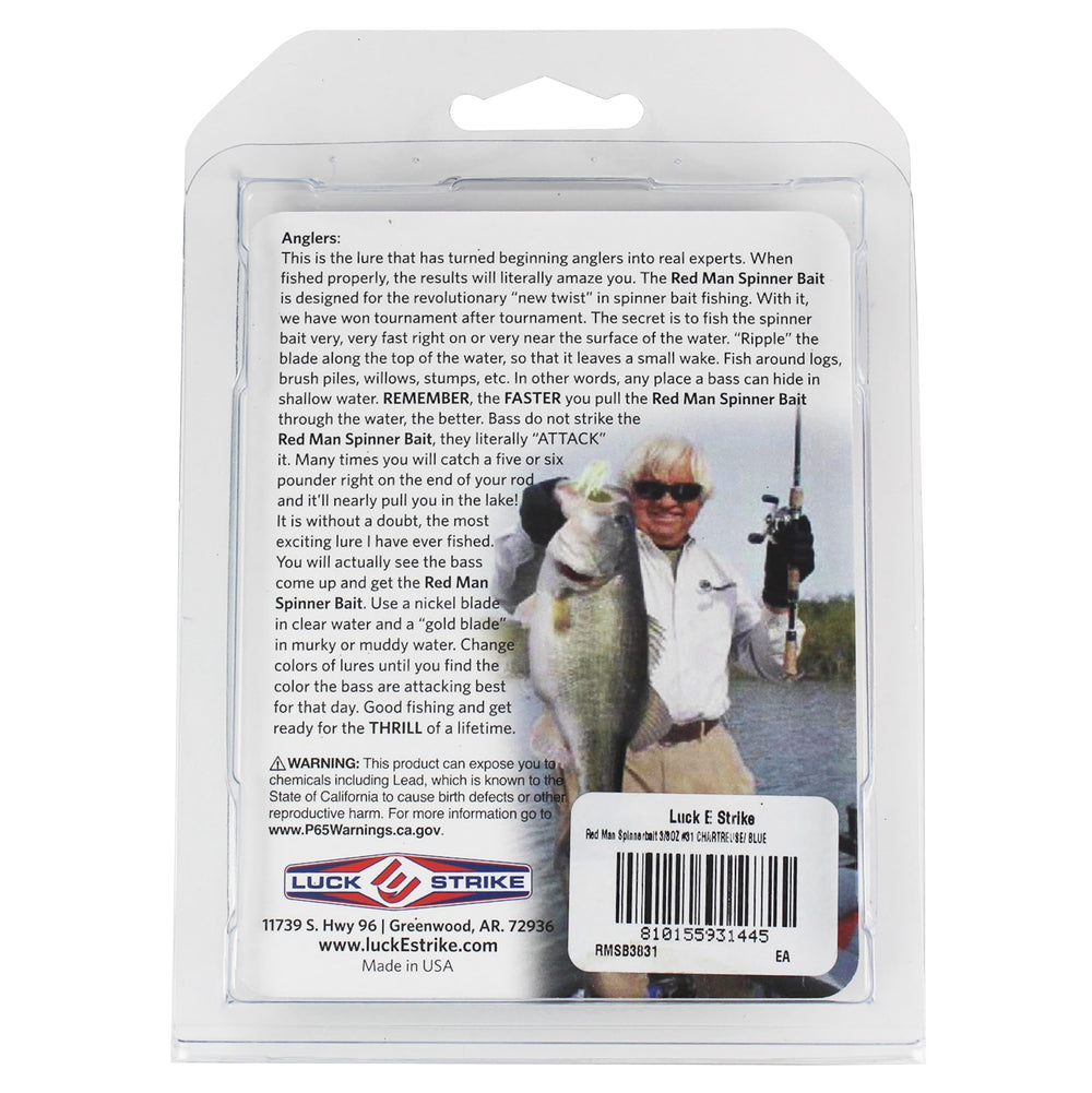 Luck-E-Strike Redman spinnerbait eye detail with holographic highlight for secure sets