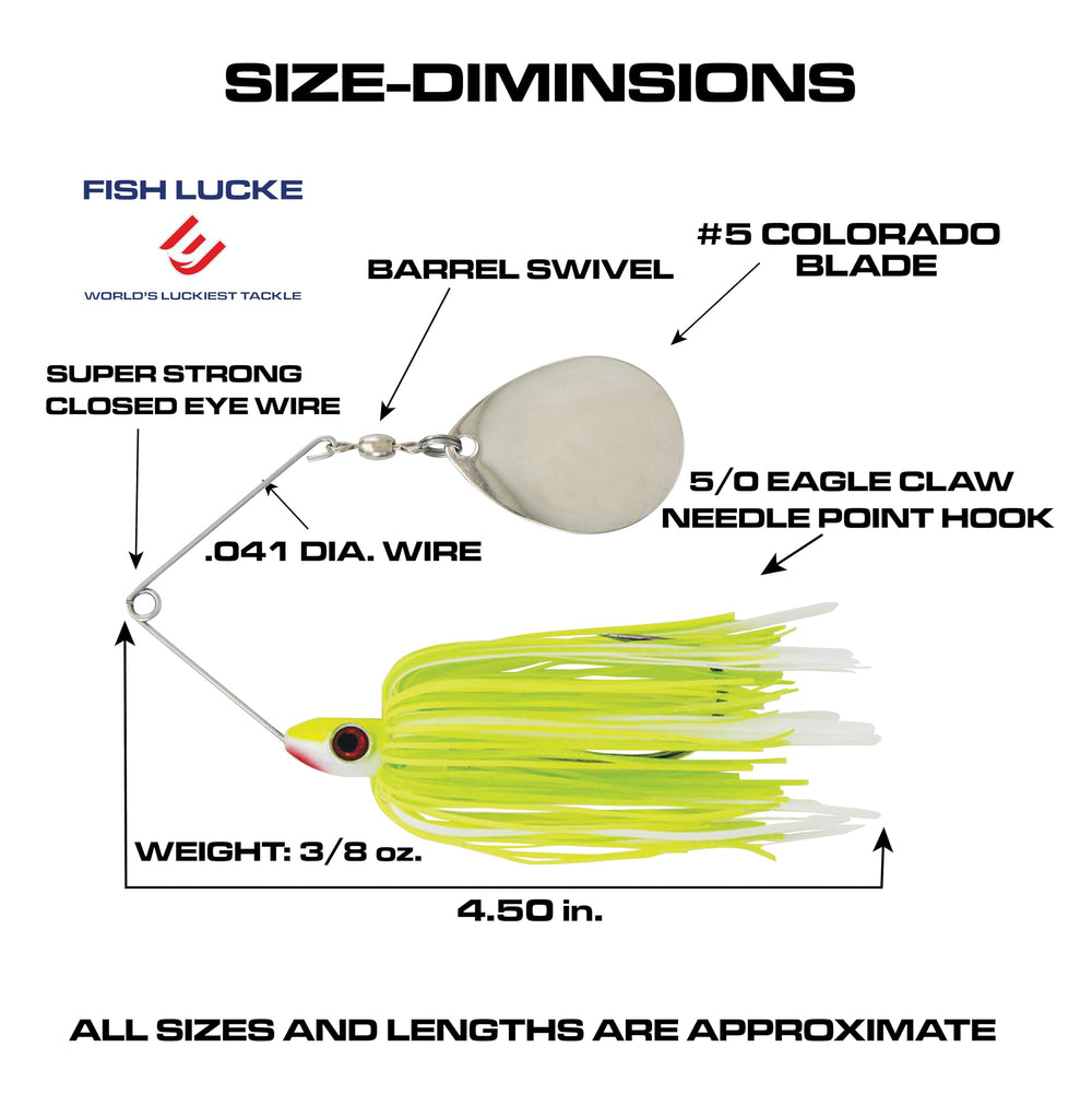 Luck-E-Strike Redman spinnerbait in green white chartreuse boosts visibility in muddy water