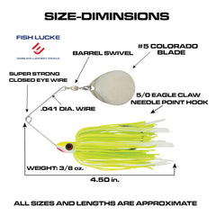 Luck-E-Strike Redman spinnerbait in green white chartreuse boosts visibility in muddy water