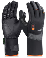 Luckcolor heated gloves front view in black orange XX-Large showing overall warmth design