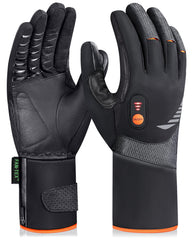 Luckcolor heated gloves front view in black-orange for reliable winter warmth