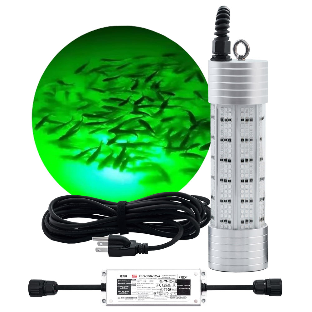Luckerain underwater fishing light front view shows compact design for easy boat mounting during night fishing.