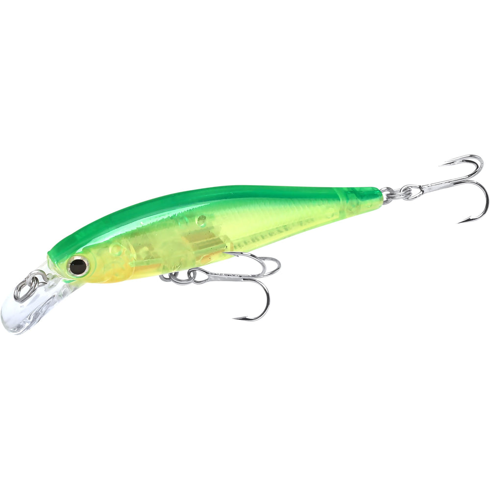 Lucky Craft B’Freeze 65SP lime chart, side view, precise jerkbait action for bass.