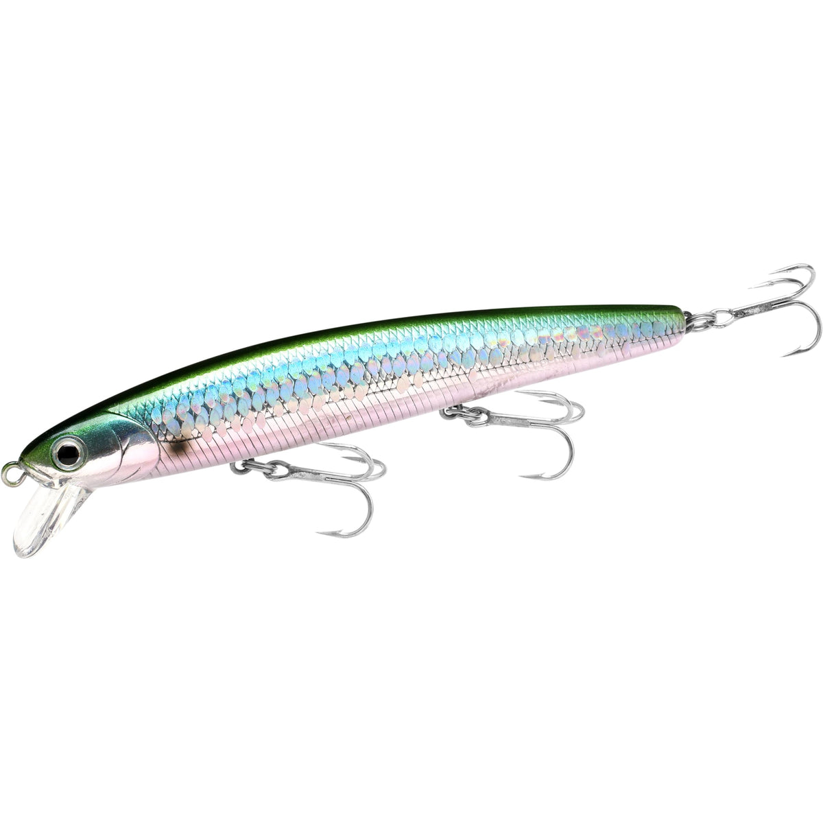Lucky Craft FlashMinnow 110 in Green Herring glides lifelike to attract saltwater predators