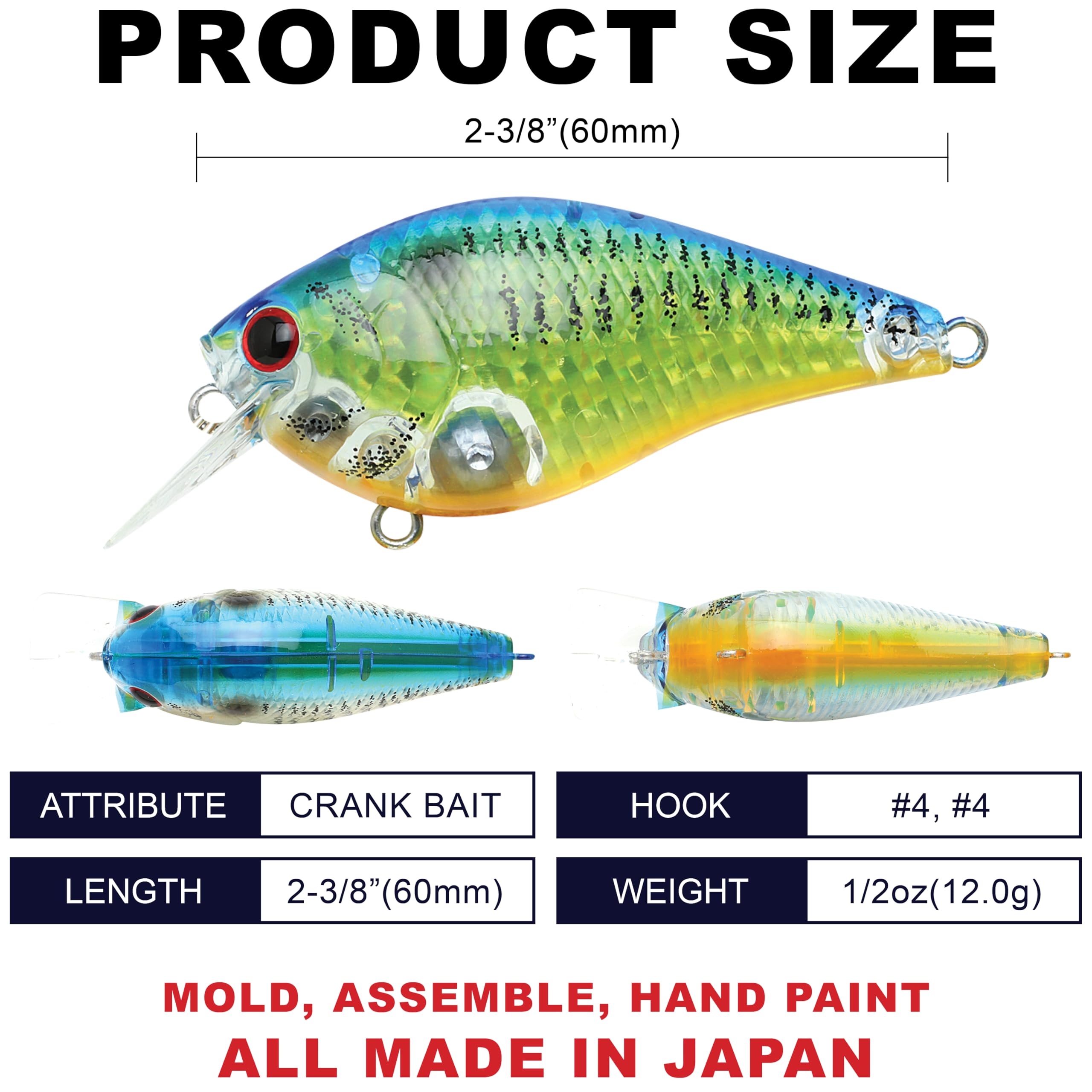 Close-up of LC 1.5 silent crankbait showing laser-sharp treble hooks