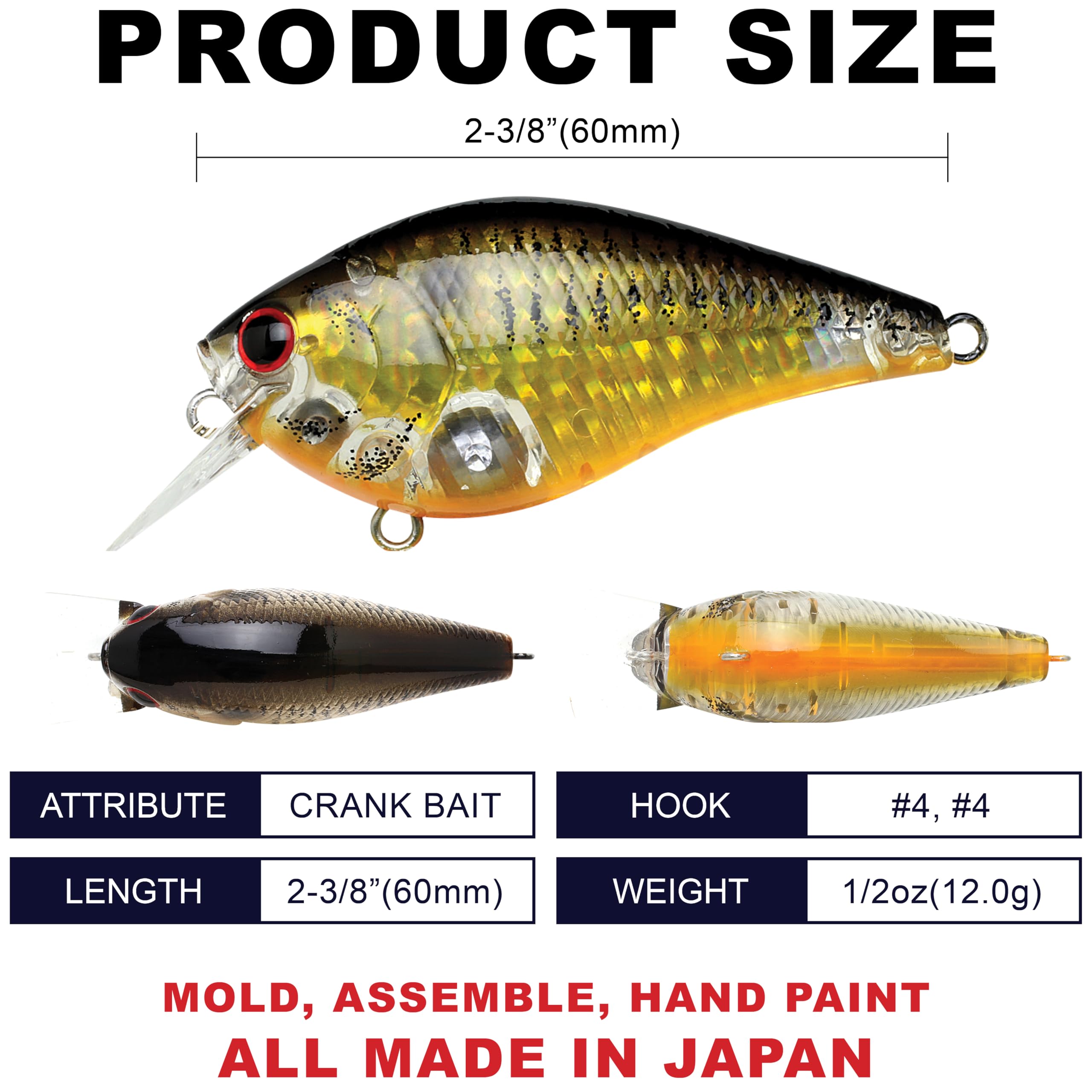 LC1-5 silent crankbait front profile 2-3/8 inch squarebill