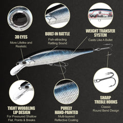LUCKY CRAFT Lightning Pointer 98XR uses two treble hooks for reliable hooksets.