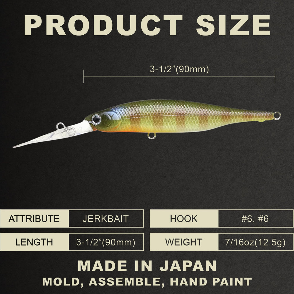 Lucky Craft Lightning Staysee 90SP side view showing deep-diving design for bass.