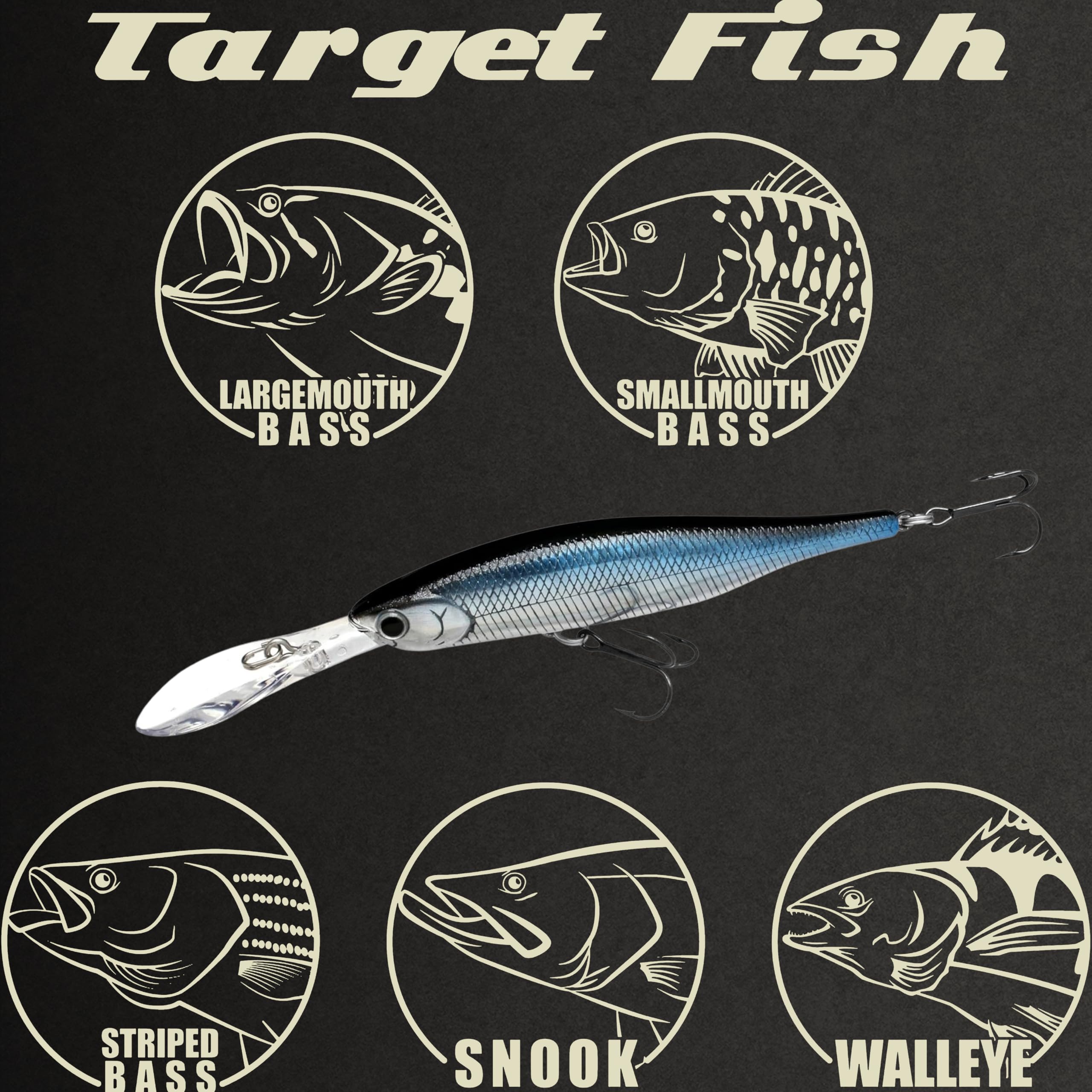 LUCKY CRAFT Staysee 90SP Aurora Black reflective finish improves visibility underwater.