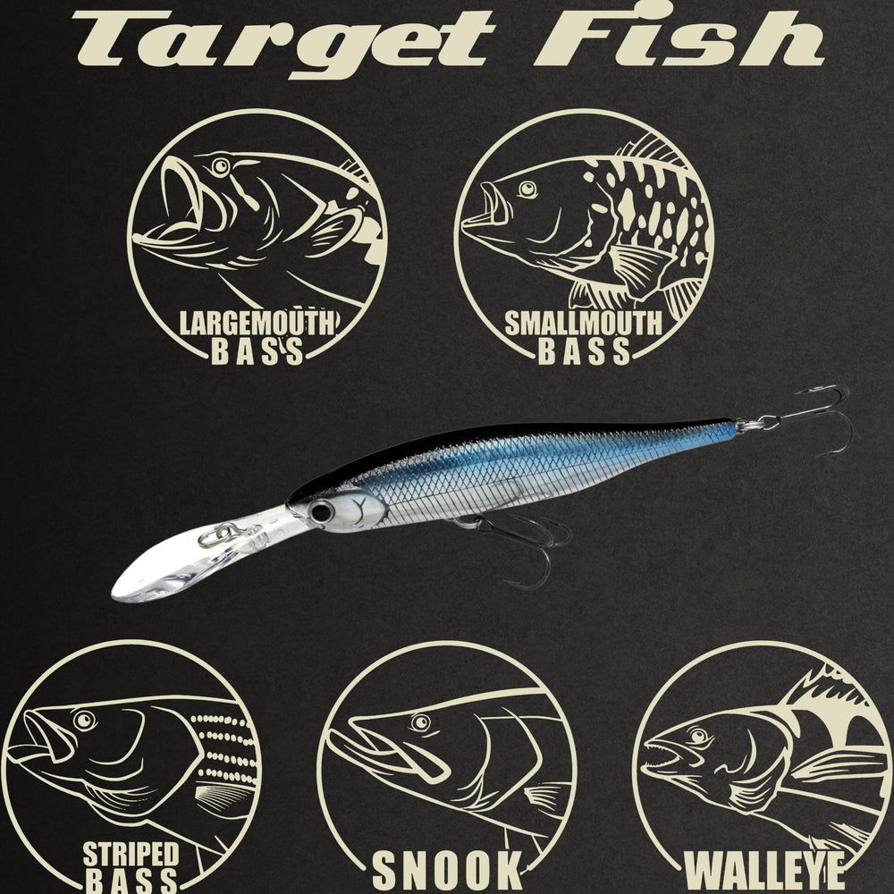 LUCKY CRAFT Staysee 90SP Aurora Black reflective finish improves visibility underwater.