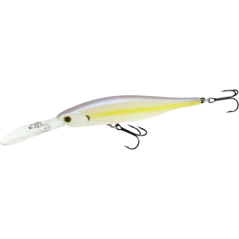 Lucky Craft Lightning Staysee 90SP chartreuse shad front view with lifelike action.