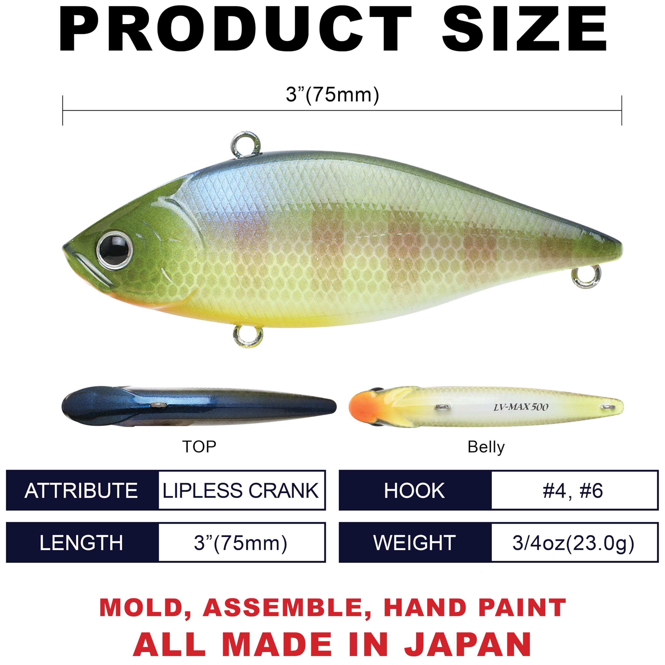 LUCKY CRAFT LV-500 MAX side profile highlights forward-weighted design for far, accurate casts.