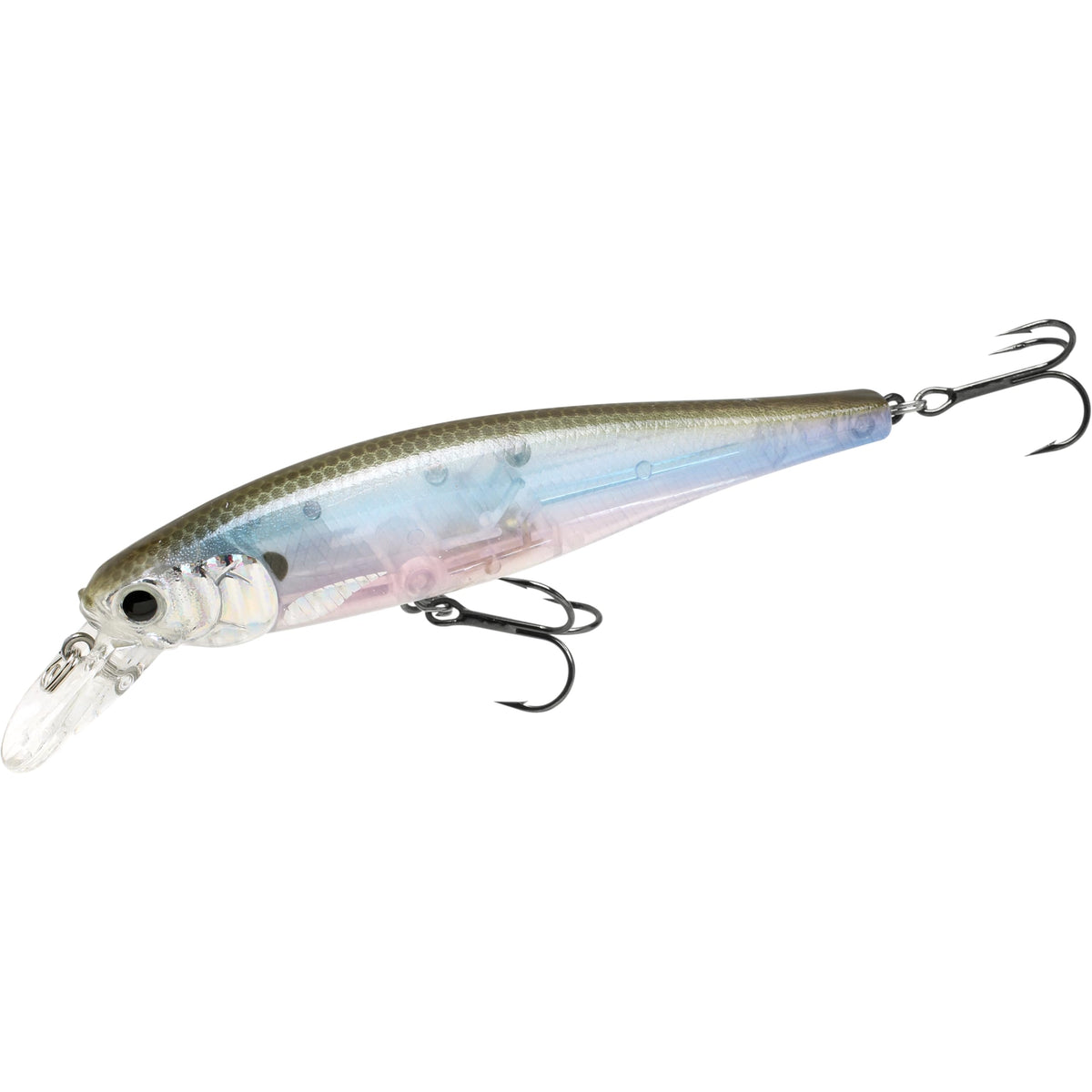 LUCKY CRAFT Pointer 100 with 283 Silver Cheek Ghost Minnow finish attracts bass in clear water