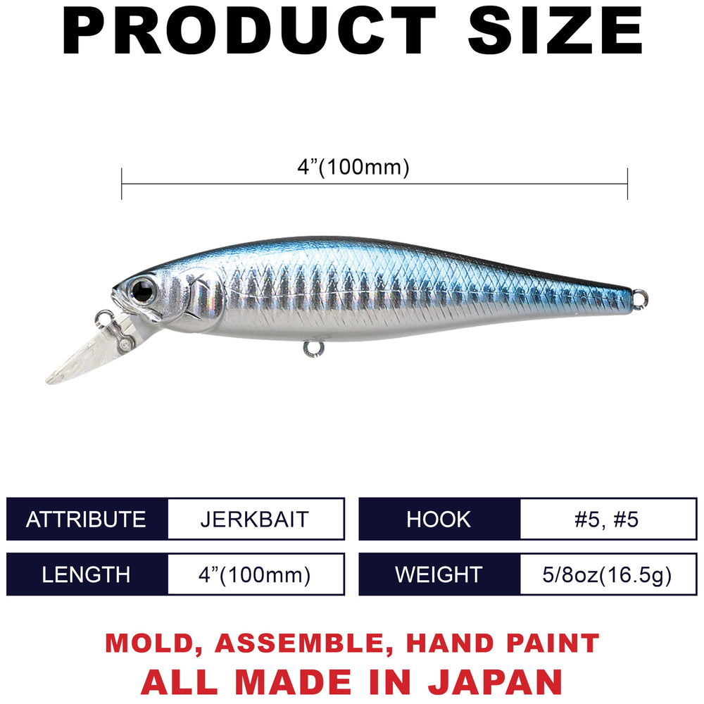LUCKY CRAFT Pointer 100 Zebra Aurora Black side profile highlighting side-to-side motion underwater