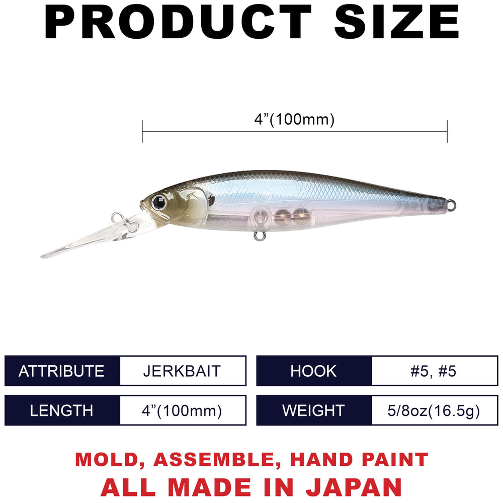 Diving jerkbait Pointer 100DD in 238 Ghost Minnow color diving to 7-8 ft