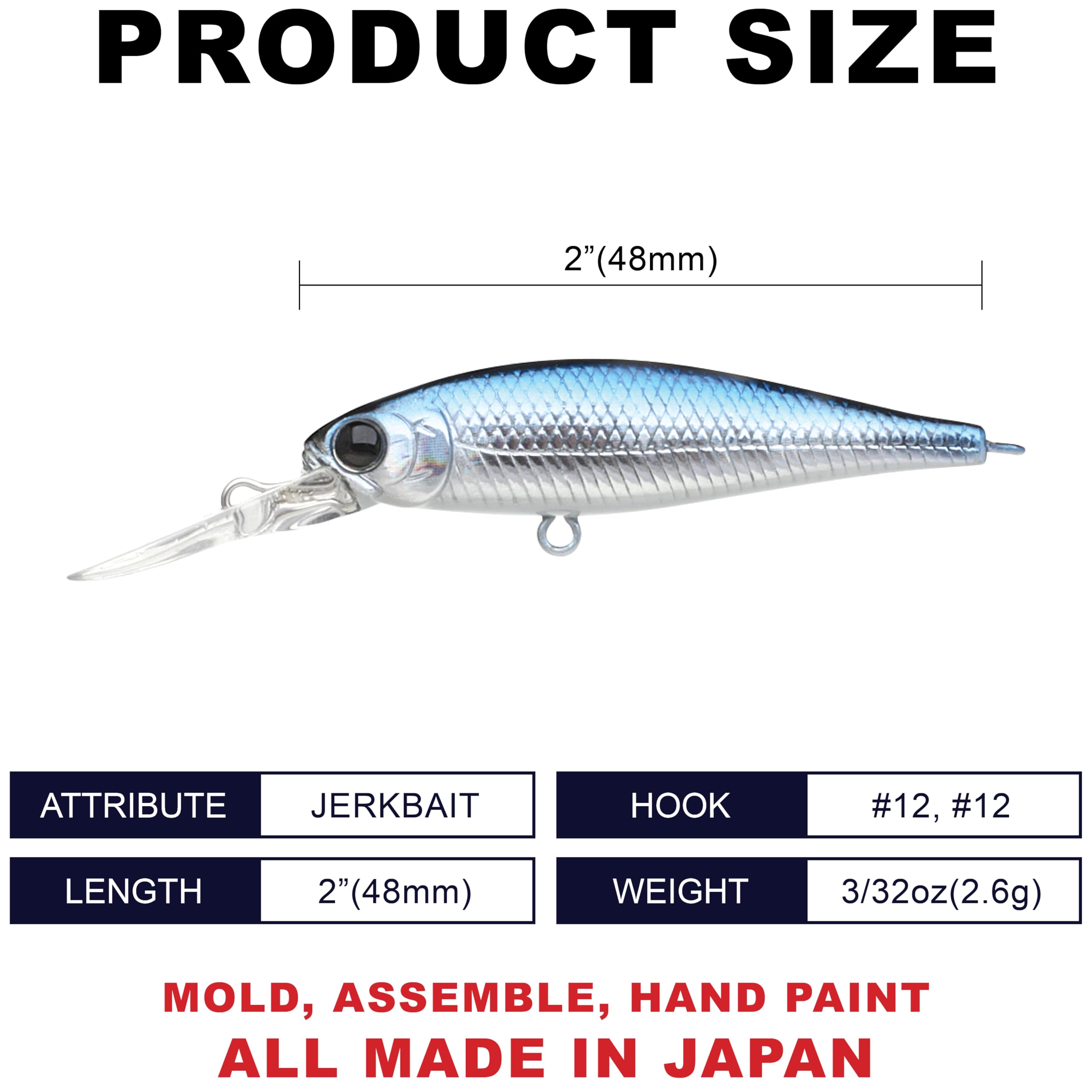 Pointer 48DD 2 inch deep-diving jerkbait displayed in water angle