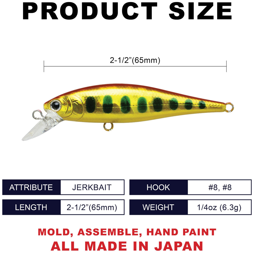 Side view of Pointer 65S sinking lure in Yamame Orange Gold