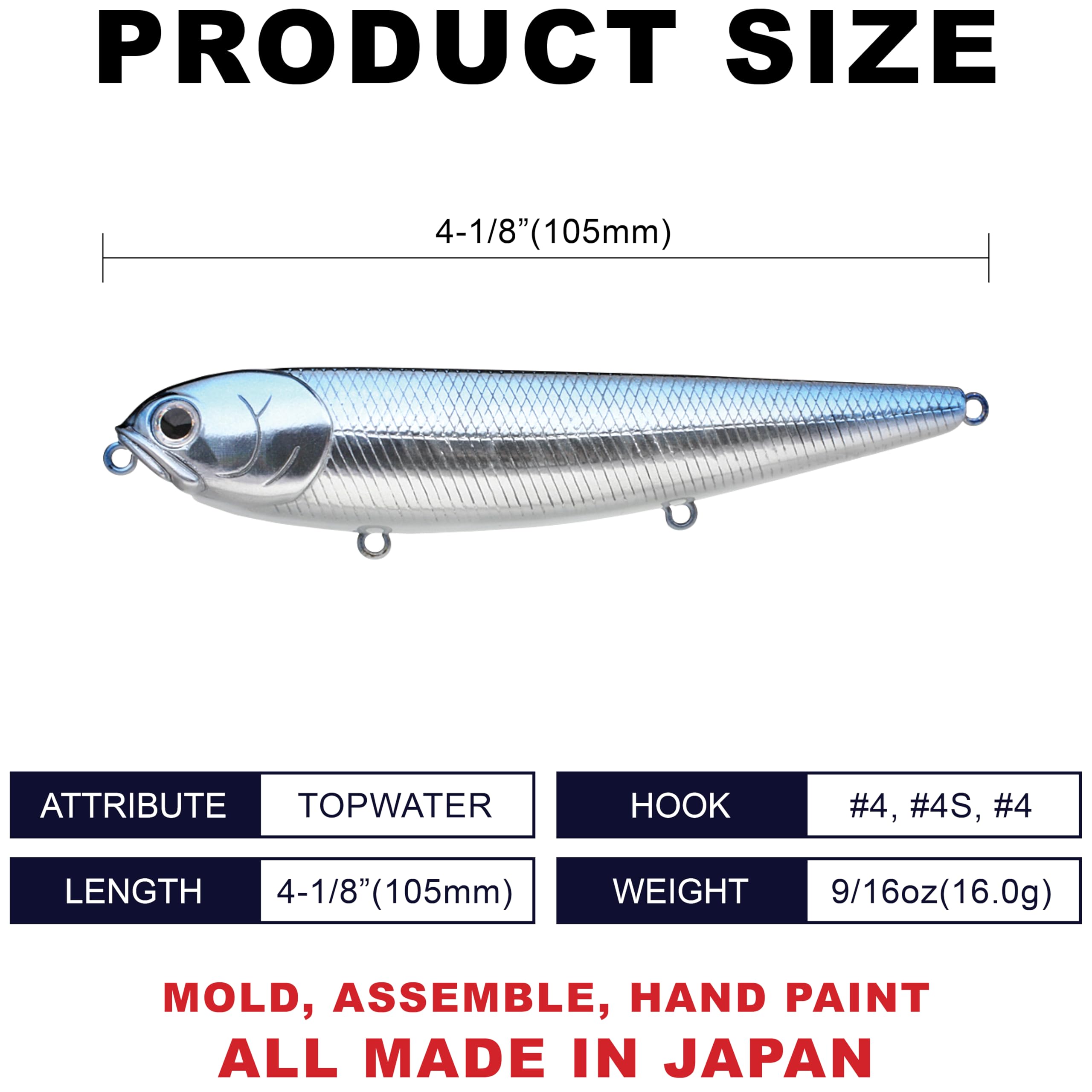 Sammy 105 topwater lure with popping and spitting surface cues for bites