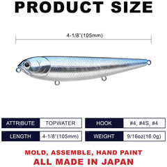 Sammy 105 topwater lure with popping and spitting surface cues for bites