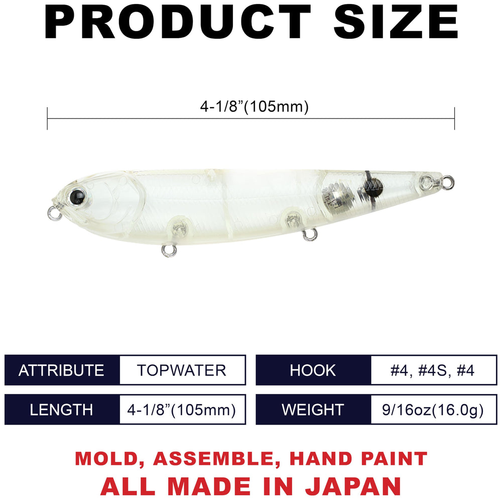 Lucky Craft Sammy 105 side profile shows walk-the-dog action for active bass
