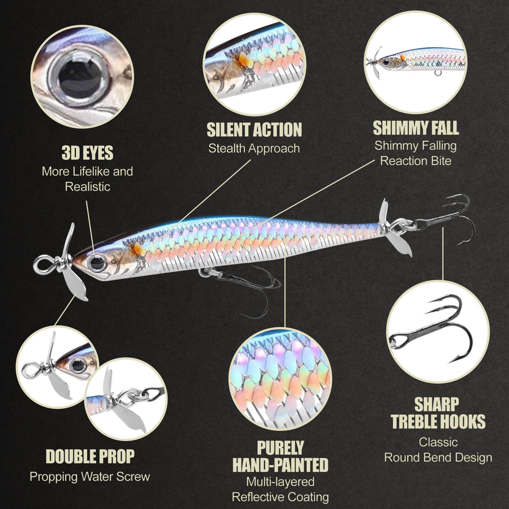 LUCKY CRAFT Screw Pointer back prop adds ripples for increased strike triggers.