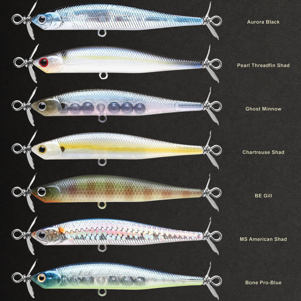 LUCKY CRAFT Screw Pointer slow-sinking action triggers bites on deep suspended bass.