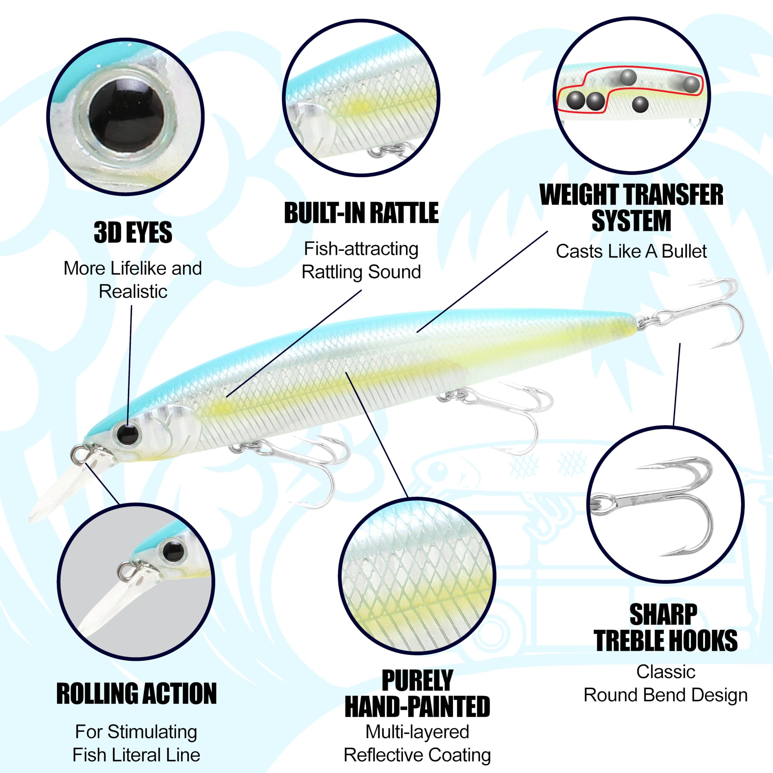 Three VMC #6 hooks on Surf Pointer 115MR for strong hooksets and corrosion resistance