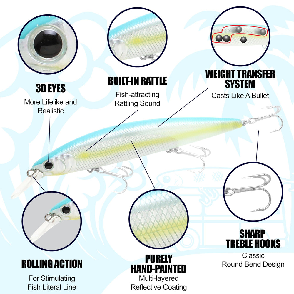 Three VMC #6 hooks on Surf Pointer 115MR for strong hooksets and corrosion resistance