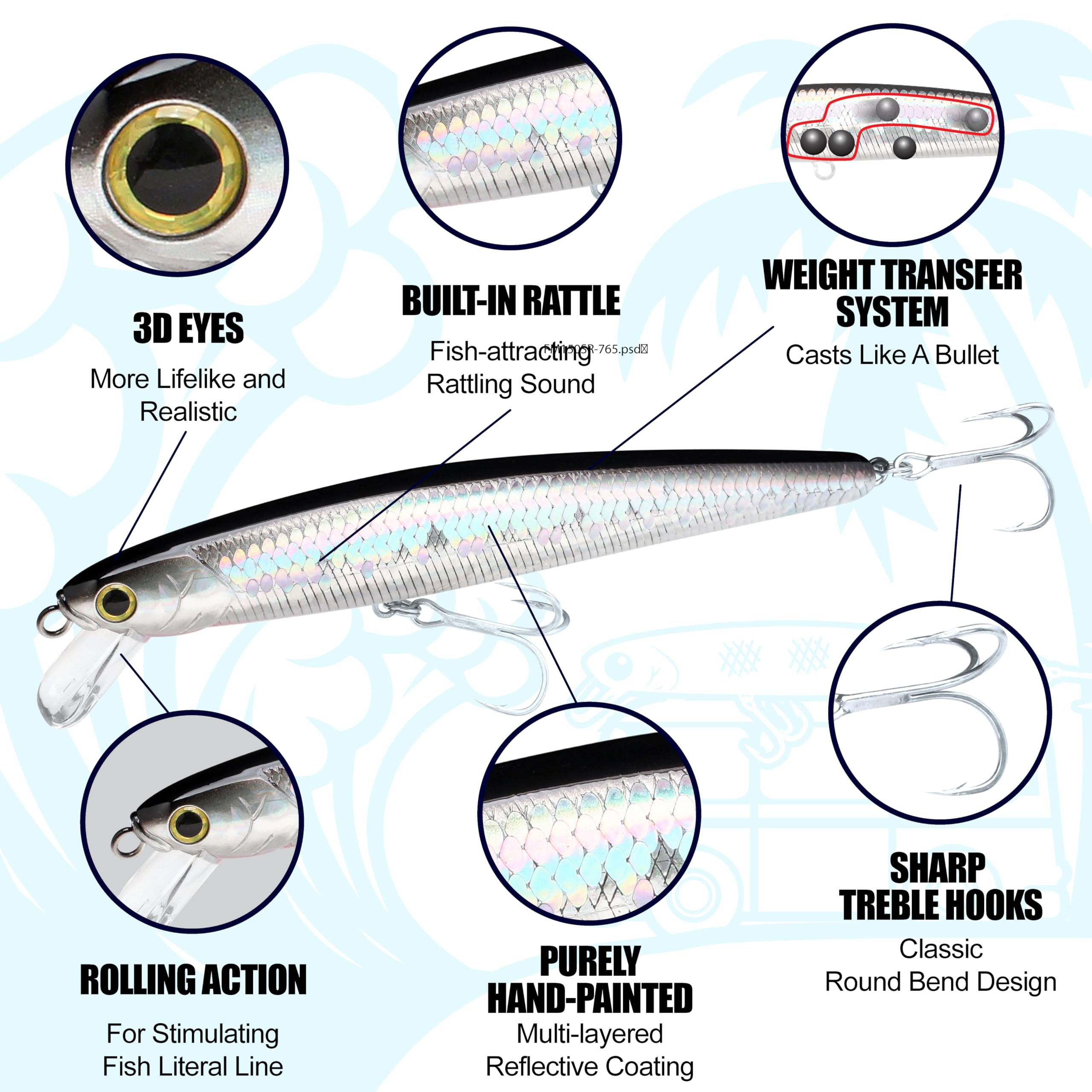 Premium VMC hooks on FlashMinnow 150SR