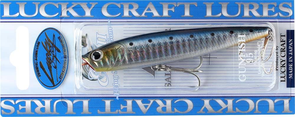 Top/angled view of LUCKY CRAFT SW Gunfish 95 in 702 Zebra Sardine color