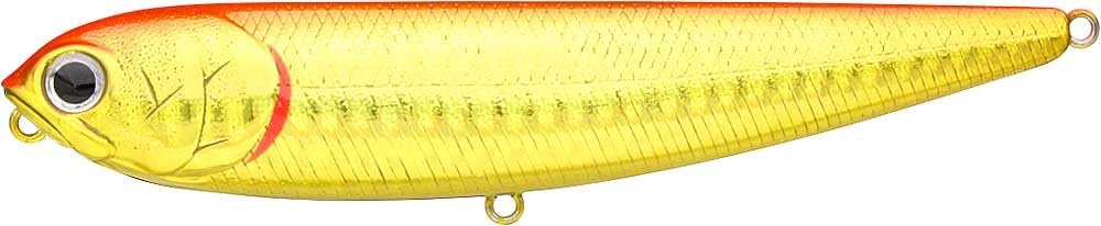 Close-up of LUCKY CRAFT Sammy 115 topwater lure in Salty Zebra Orange Gold