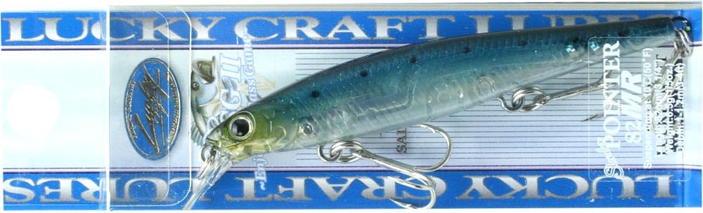 Close-up action shot of LUCKY CRAFT SW Slender Pointer 82MR S 82mm lure in 726 Laser Ghost Sardine color